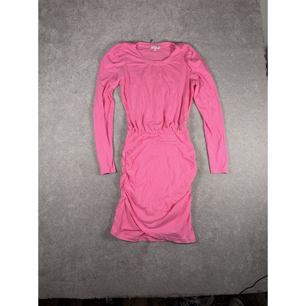 anthropologie sundry hot pink dress size 2 Ruched Fern Puff Sleeves